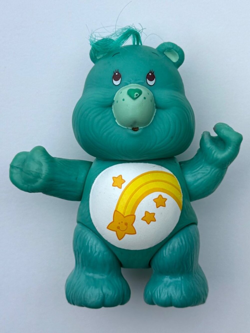 Vintage 80s Toy Care Bear Poseable Wish 1983 Teal Green Shooting Star with Hair